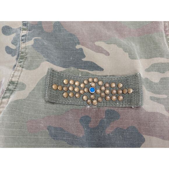 Western Denim Bank Jeans Co Jacket Green Camo Military Embroidered Studded Med - Picture 13 of 15